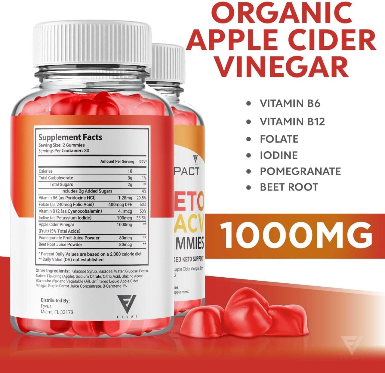 (2 Pack) Impact Keto Gummies for Weight Loss and Belly Fat Diet, AVC Keto ACV Advanced Weight Loss Gummies, Keto Plus ACV Apple Cider Vinegar Supplement Folate (120 Gummies)