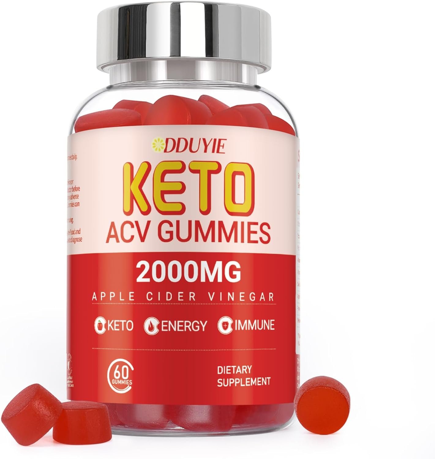 Keto ACV Gummies Advanced Weight Loss | 2000mg Low Carb Apple Cider Vinegar Gummies for Detox, Cleansing | Made in USA | 60 Count