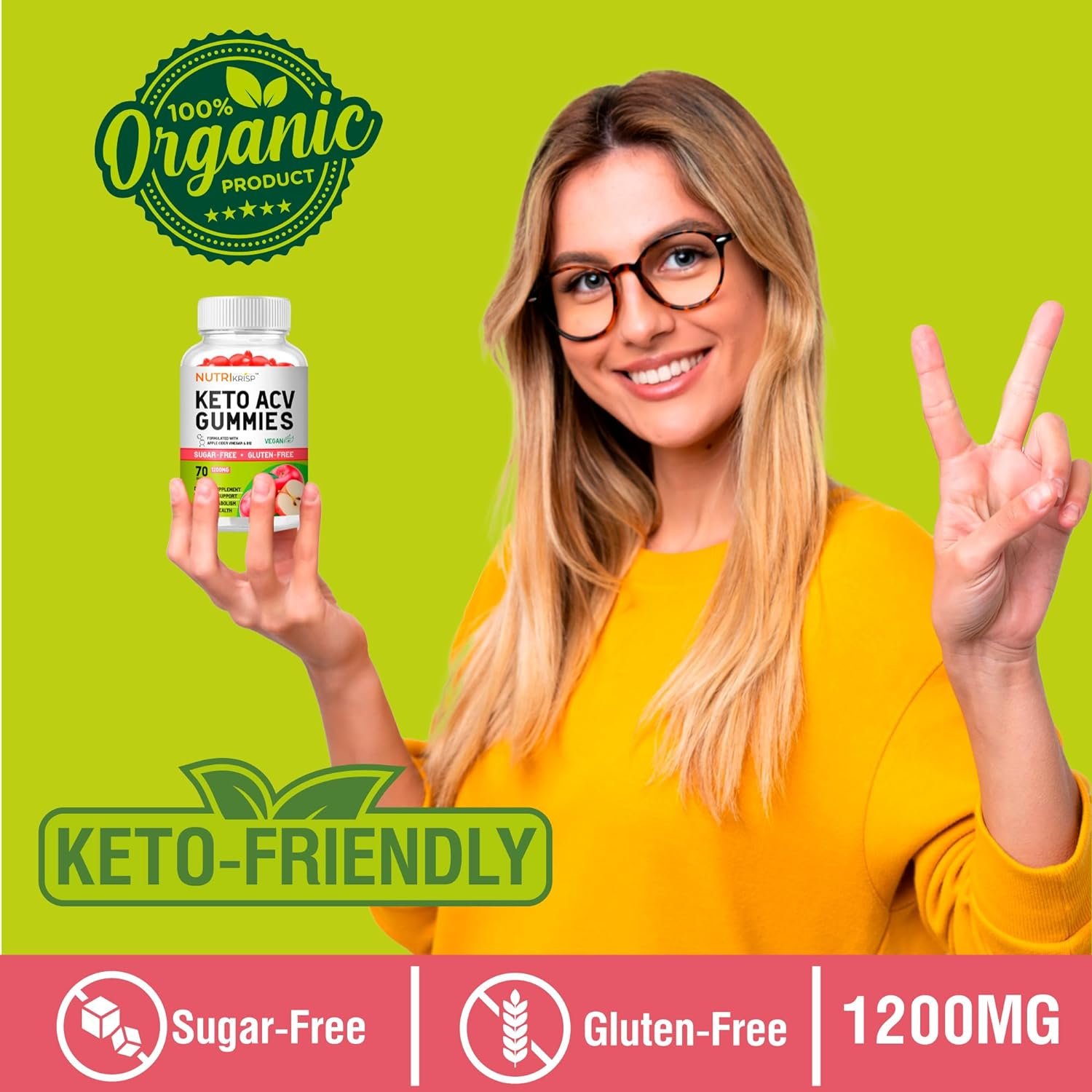 Keto ACV Gummy for Advanced Weight Loss  Rapid Belly Fat Burn - Sugar Gluten Free Pro Active Super Apple Cider Vinegar Diet Supplement for Men Women - Support Digestion Metabolism Hair Skin (1200MG)