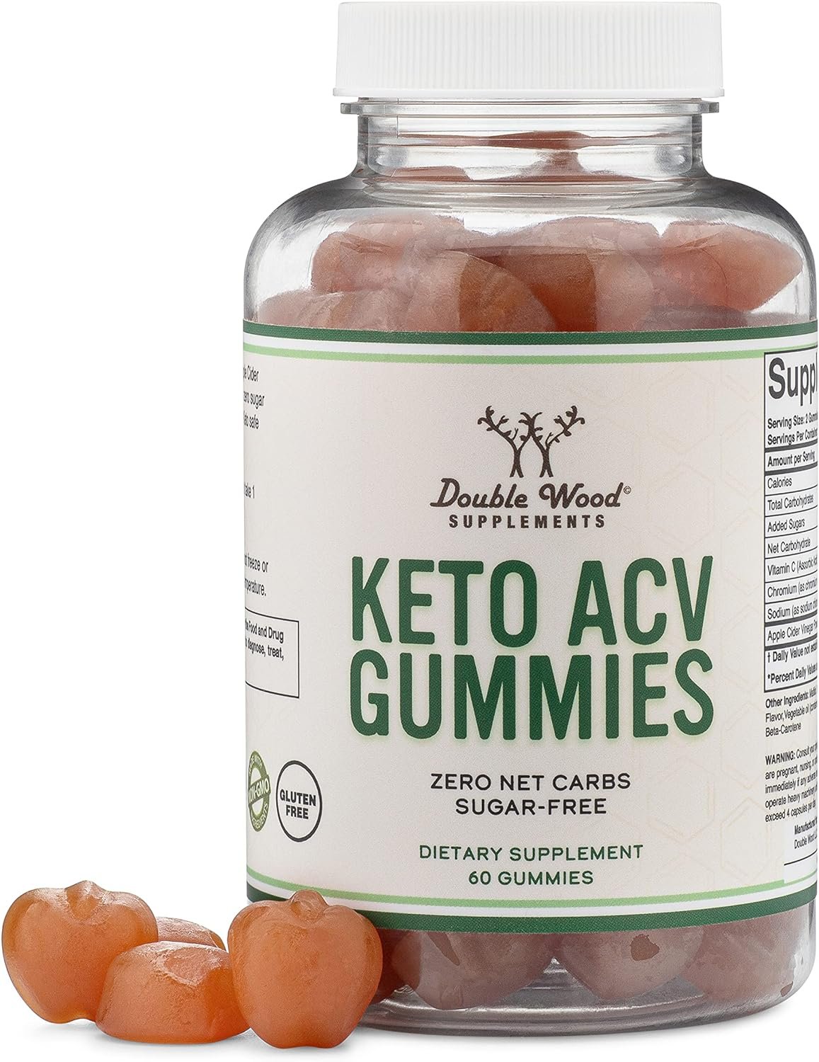 Keto Gummies ACV - Sugar Free Gummies, Zero Net Carbs (60 Keto AVC Gummies, 375mg of Apple Cider Vinegar per Serving) Enhanced with Chromium (Only 2.5 Calories Per Keto Gummy) by Double Wood