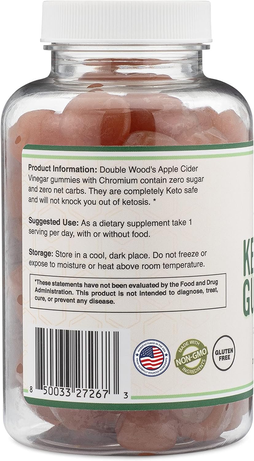 Keto Gummies ACV - Sugar Free Gummies, Zero Net Carbs (60 Keto AVC Gummies, 375mg of Apple Cider Vinegar per Serving) Enhanced with Chromium (Only 2.5 Calories Per Keto Gummy) by Double Wood