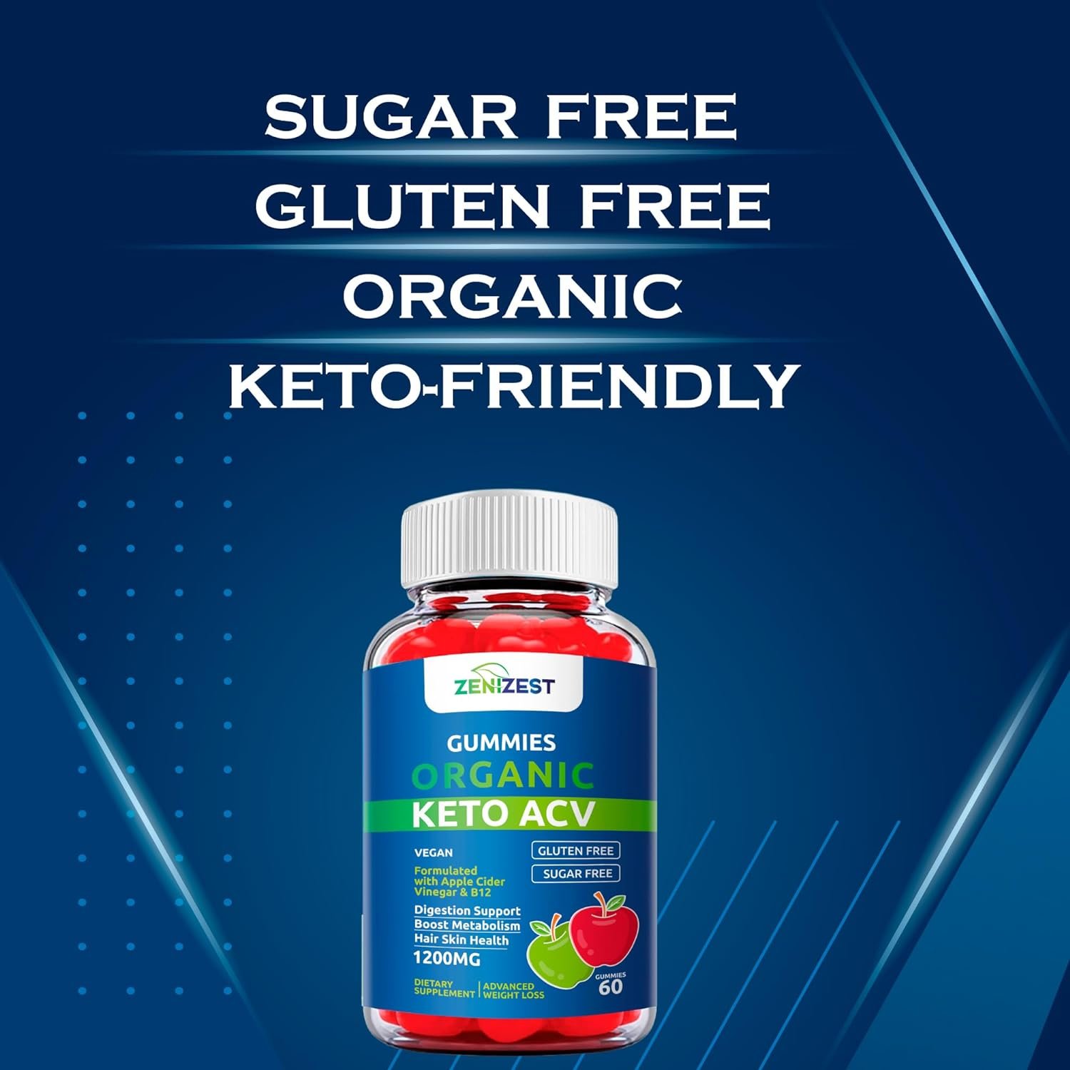Organic Keto ACV Gummies for Advanced Weight Loss - Sugar  Gluten Free Apple Cider Vinegar Diet Supplement Women Men - Vitamin B12, Vegan  Non-GMO - Support Digestion Metabolism Hair Skin (1200mg)
