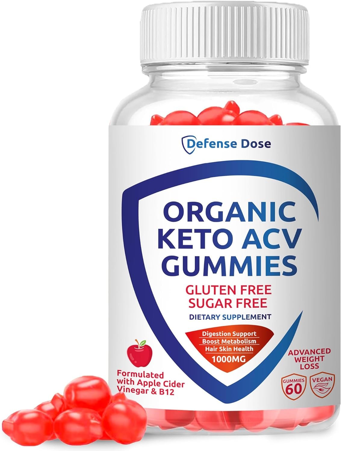 Organic Keto ACV Gummy Advanced Weight Loss - Gluten  Sugar Free Pro Active Rapid Belly Fat Burner Apple Cider Vinegar Diet Supplement for Women Men (1000MG)