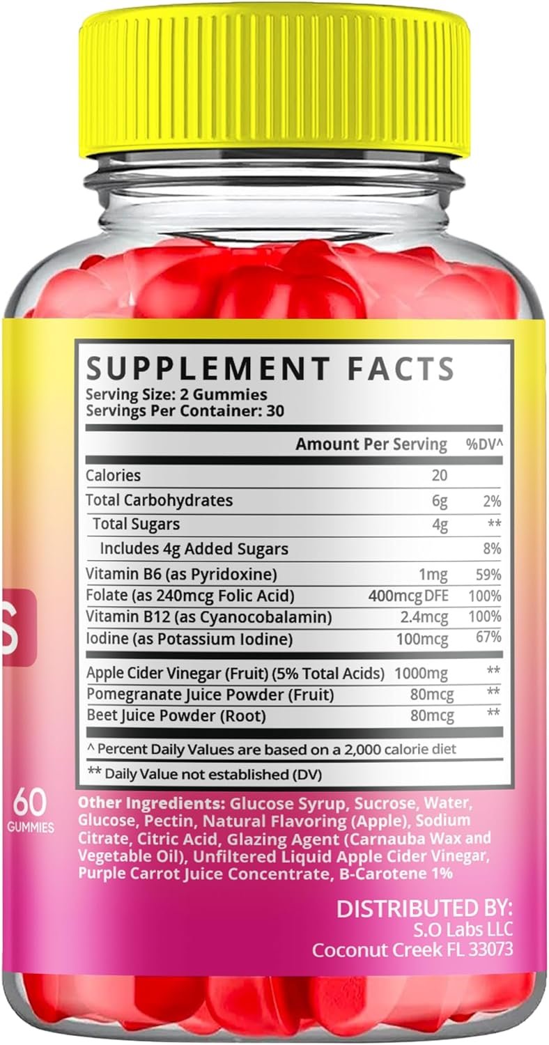 S.O Labs Keto ACV Gummies Advanced Weight Loss, Diet Belly Fat Folate Burner Apple Cider Vinegar Supplement, Keto+ACV Detox Vitamin Work Fast Folic Acid Beet Root (120 Gummies)