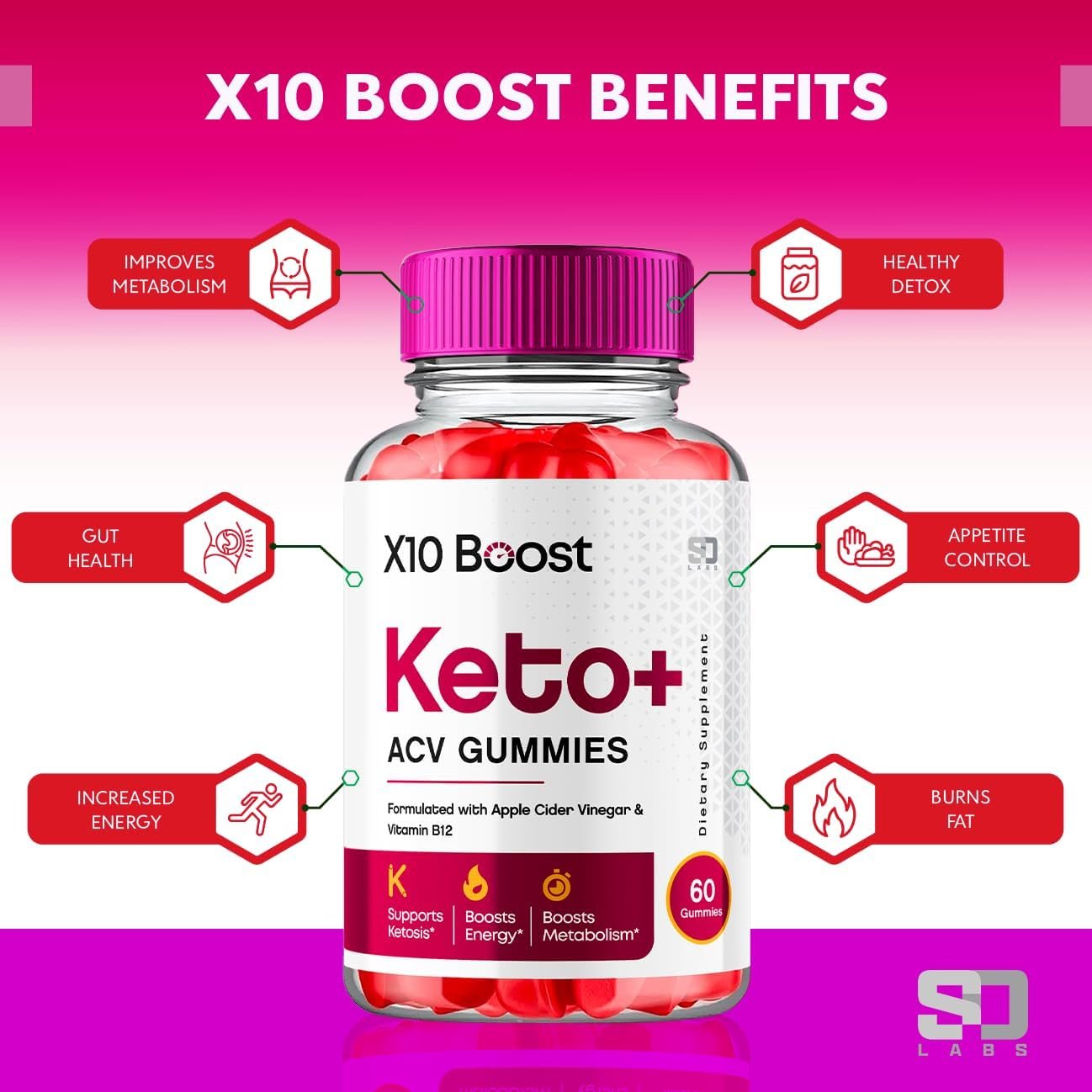 (2 Pack) X10 Boost Keto ACV Gummies Advanced Weight Loss, X10 Boost Keto + ACV 1000mg Apple Cider Vinegar Supplement Gummies, X10 Boost Keto+ACV Gummies Folate Vitamin B12  B6 Beet Root (120 Gummies)