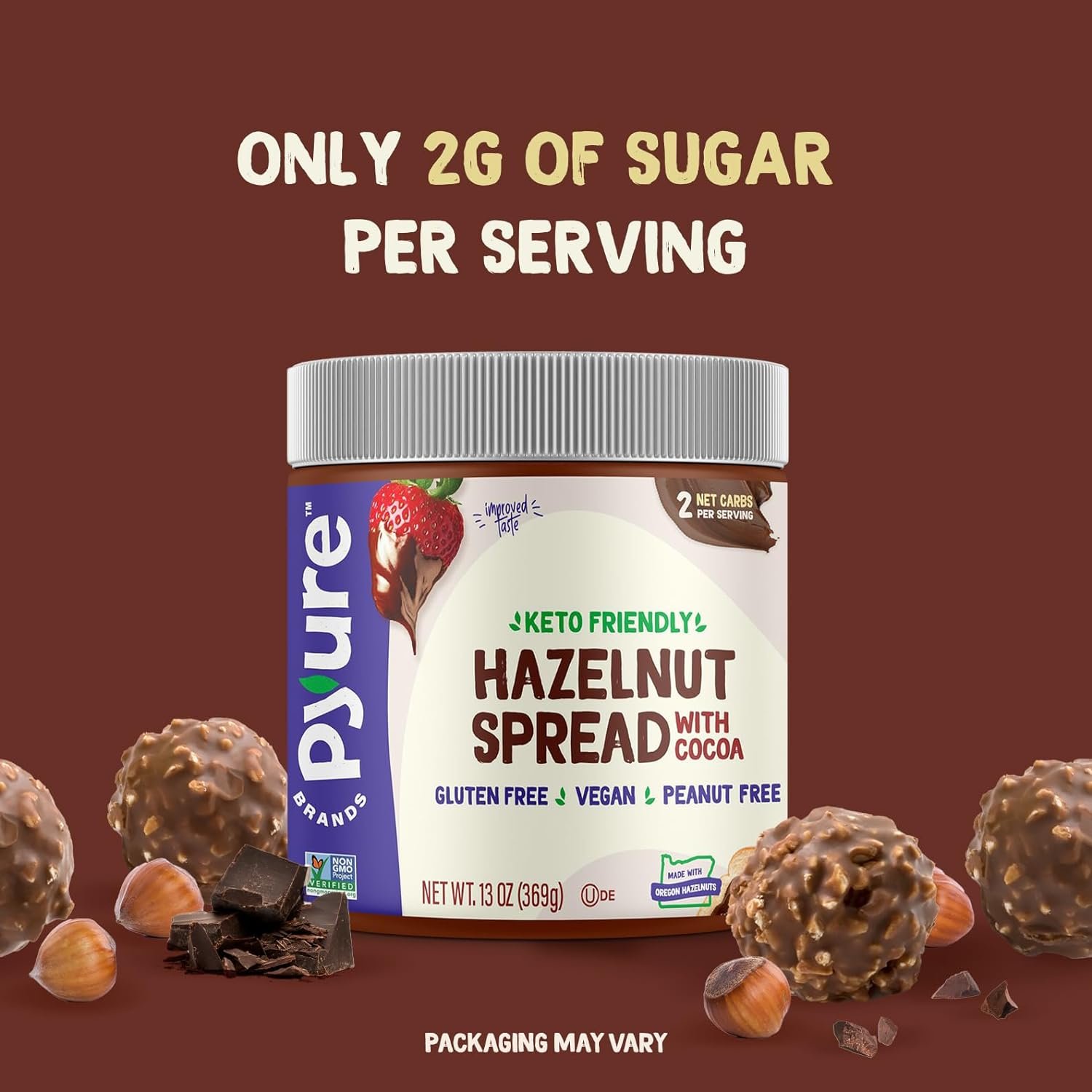 Pyure Hazelnut Spread with Cocoa 2 Net Carbs Keto Snack Gluten-Free, Peanut Free, Plant-Based Hazelnut Spread for Vegan Keto Friendly Food, 13 Ounce (Pack of 1)