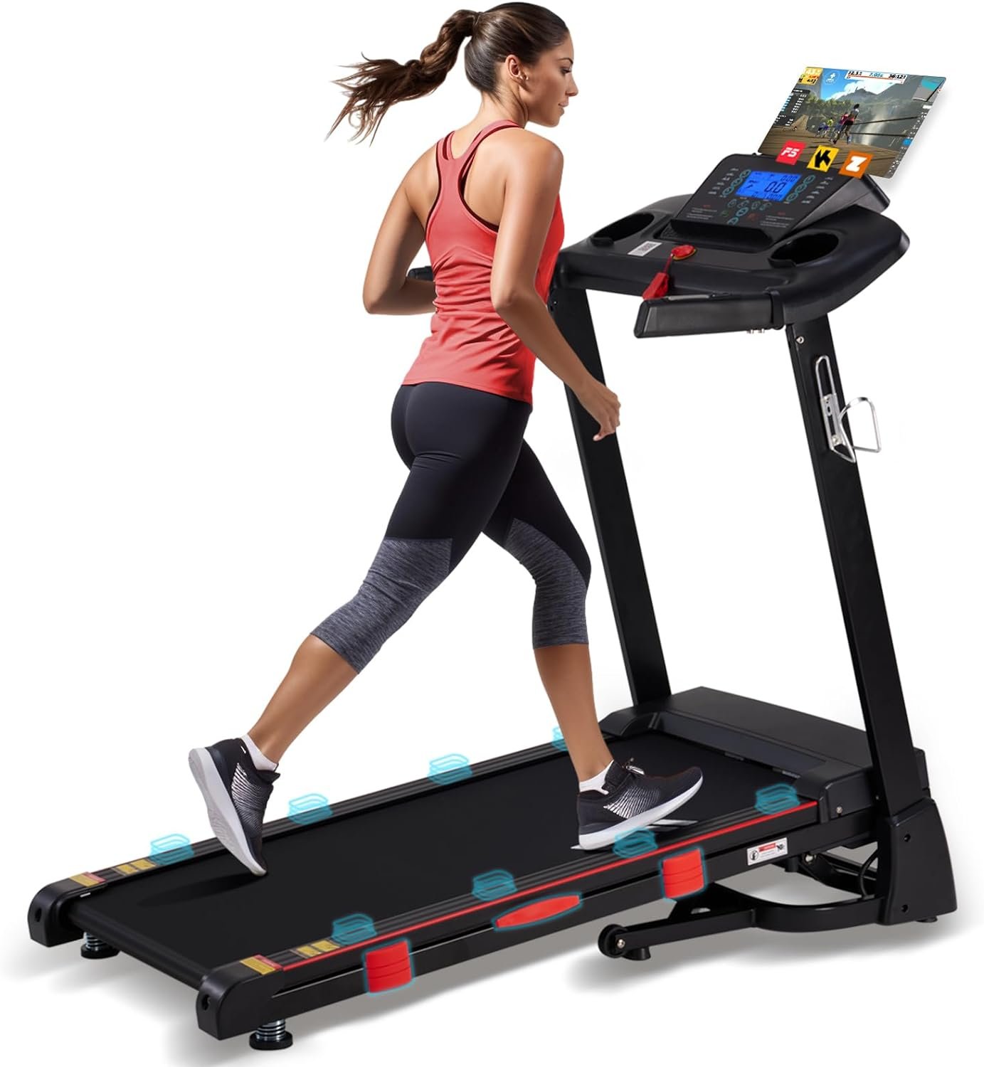 15% Auto Incline Treadmill for Home, 0.5-10 MPH Speed, Foldable Treadmills with APP, Speaker, 18 Wider Belt, 15 Programs, Smart Running Machine for Home, 3HP