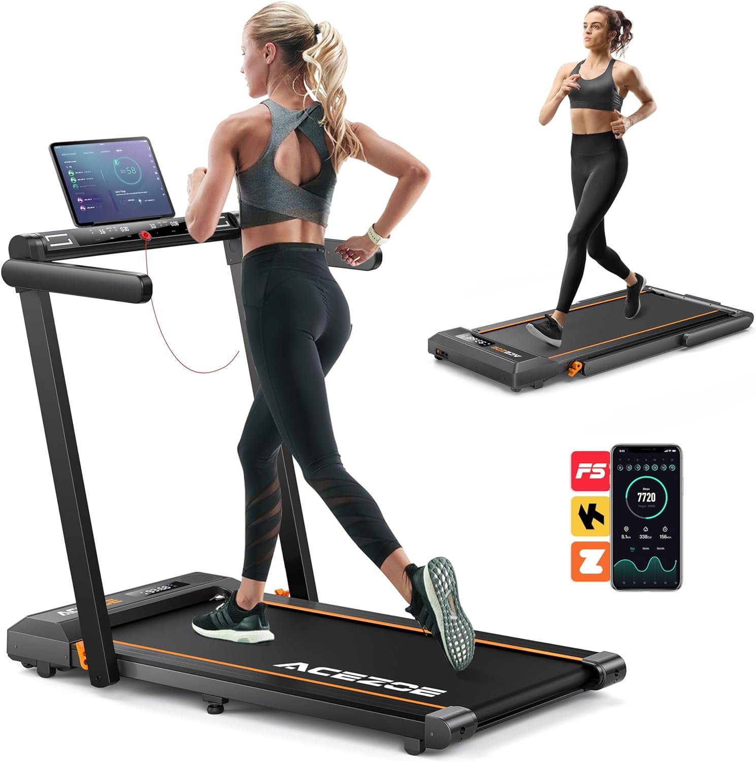 2 in 1 Foldable Treadmill for Home, Under Desk Treadmill with 12 HIIT Modes, Workout APPs and Touch Screen, 2.5HP Walking Treadmill for Home Office, 265lbs Capacity, Installation-free