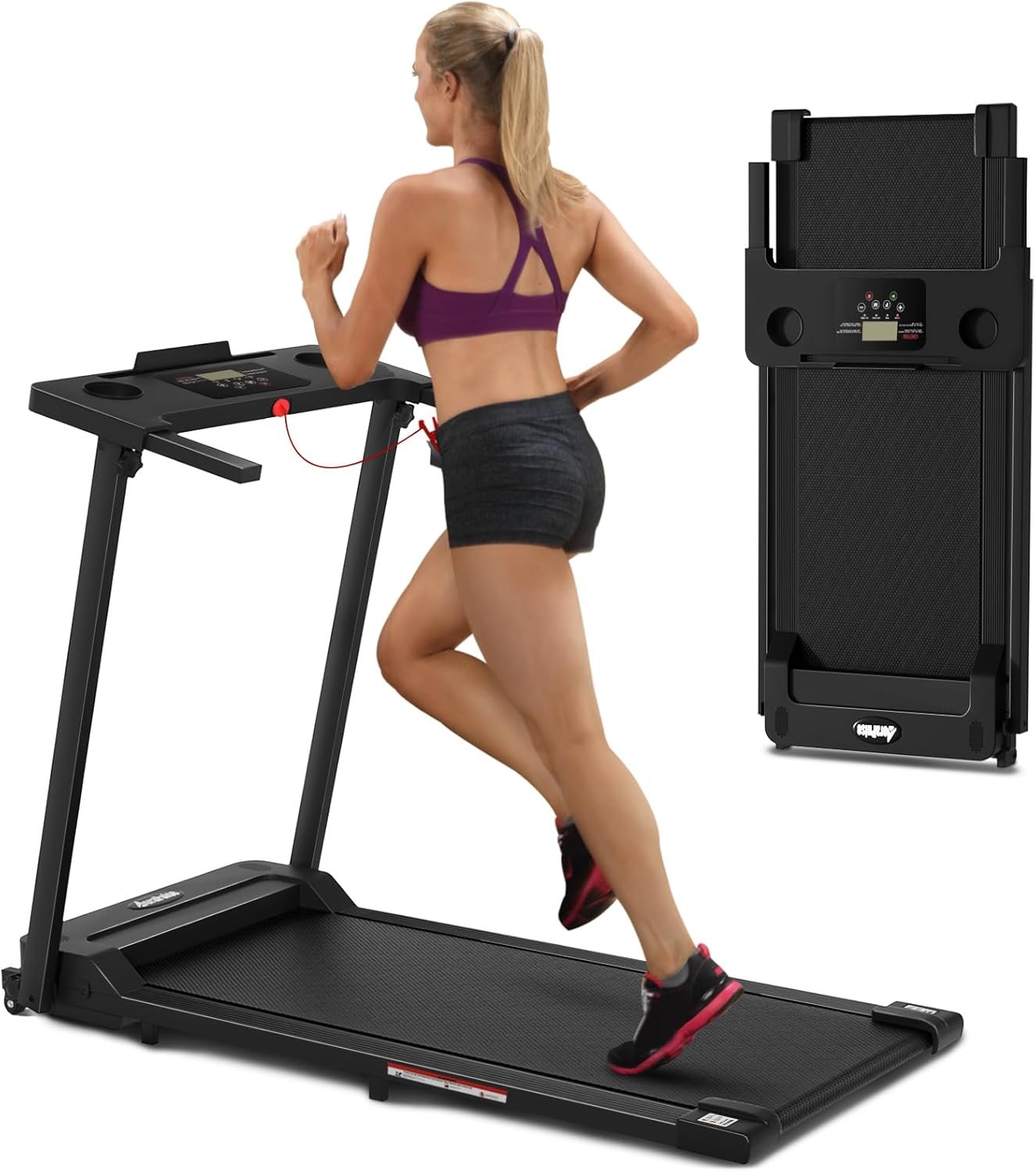 3.0 HP Foldable Portable Folding Small Treadmills for Home Office with 300 LBS Capacity, Walking Running Exercise Electric Compact Treadmill with LED Display