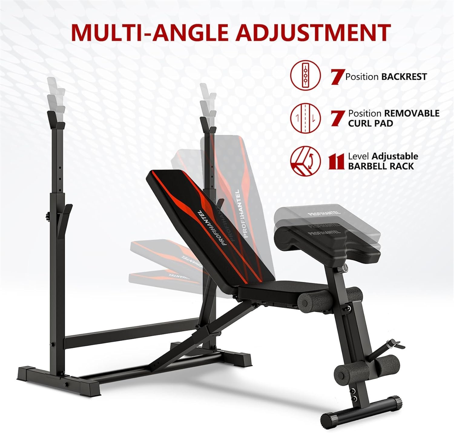 Adjustable Weight Bench, Bench Press Rack with Squat Rack, Leg Exercises Preacher Curl Rack for Home Gym Full Body Workout