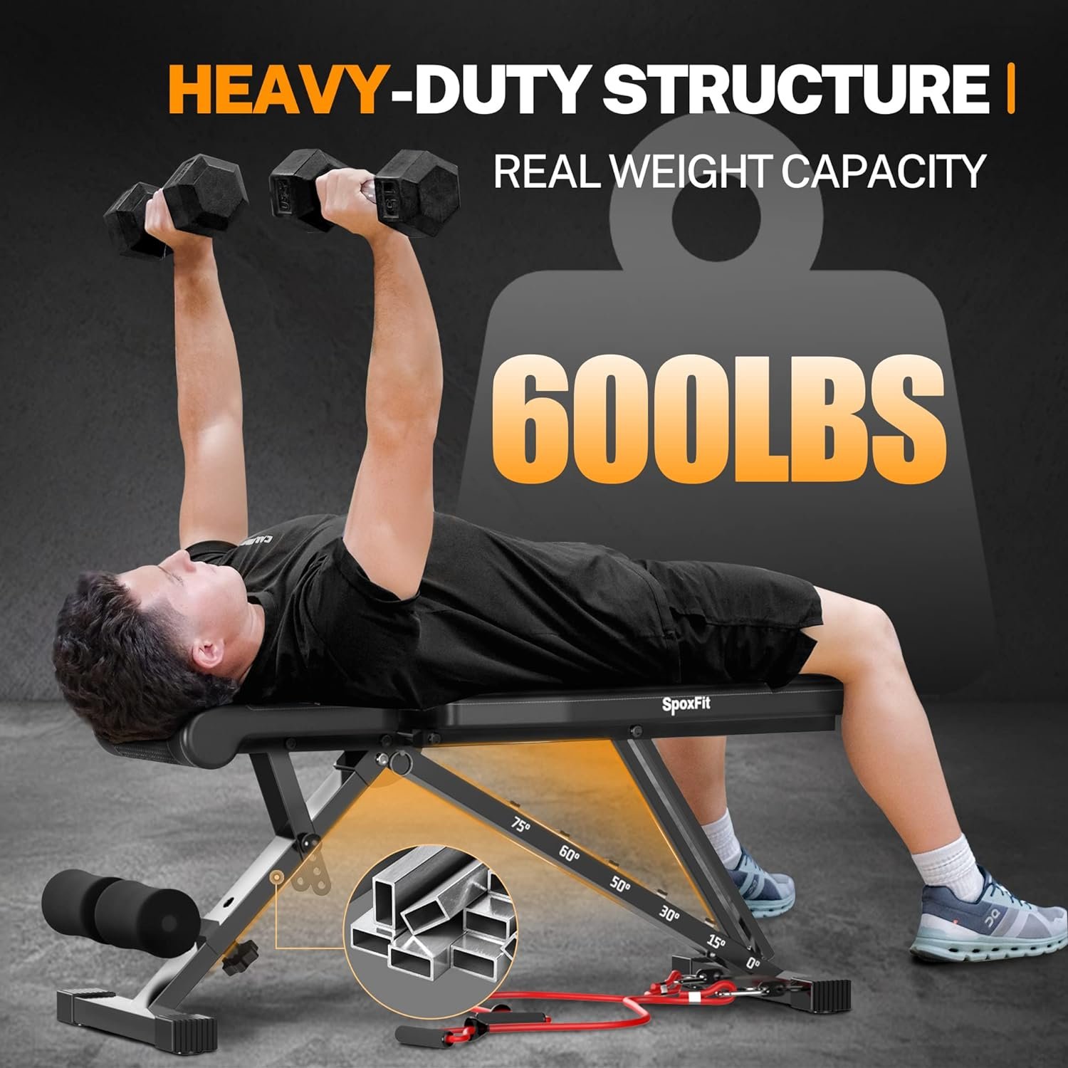 Adjustable Weight Bench, Full Body Workout Bench for Home Gym, Multi-Purpose Small Lightweight Bench with Workout Poster  Resistance Bands, Folding Weight Bench Super Easy Assembly