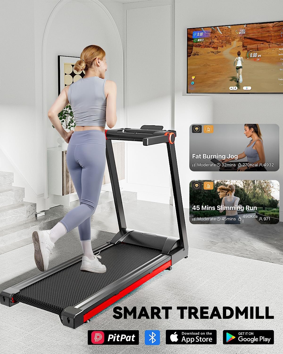 DeerRun Treadmills for Home, 3.5HP Folding Treadmill with Incline, 350 LBS Weight Capacity Home Treadmill, Compact Portable Treadmill for Small Space Walking Jogging Running