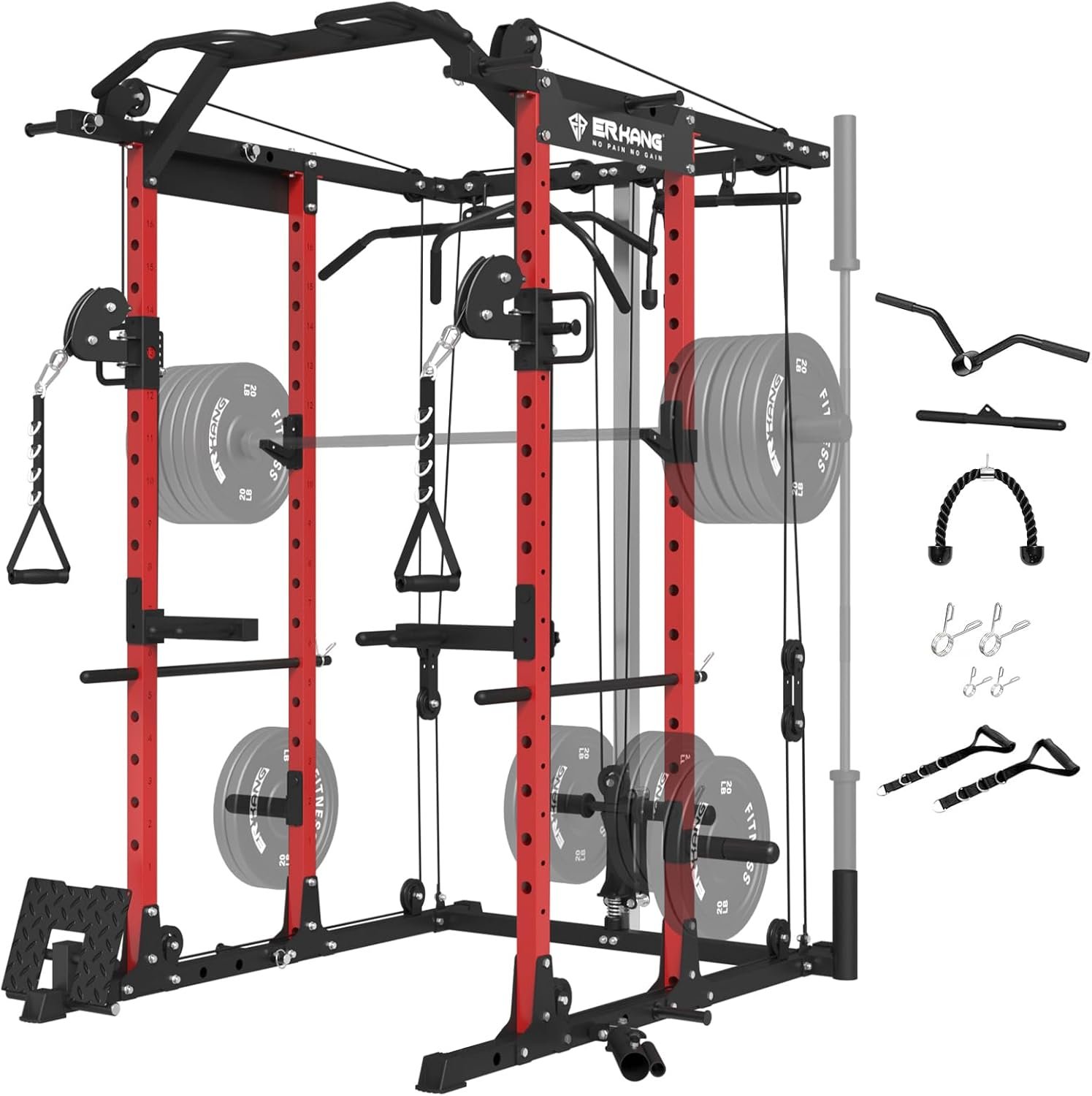 ER KANG Power Cage, 1500LBS Power Rack with Cable Crossover System, Multi-Function Workout Cage, Squat Rack Home Gym