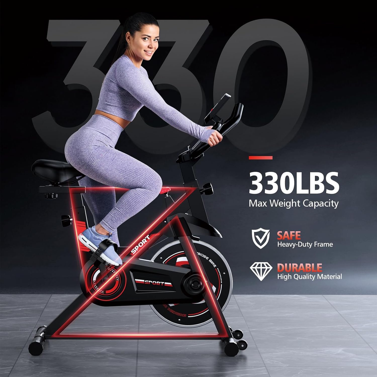 Exercise Bike, Stationary Bike for Home Cardio Gym, Indoor Cycling Bike with Silent Belt Drive, Heart Rate Handle and Digital Monitor, Workout Bike with Comfortable Seat Cushion,300lbs Weight Capacity