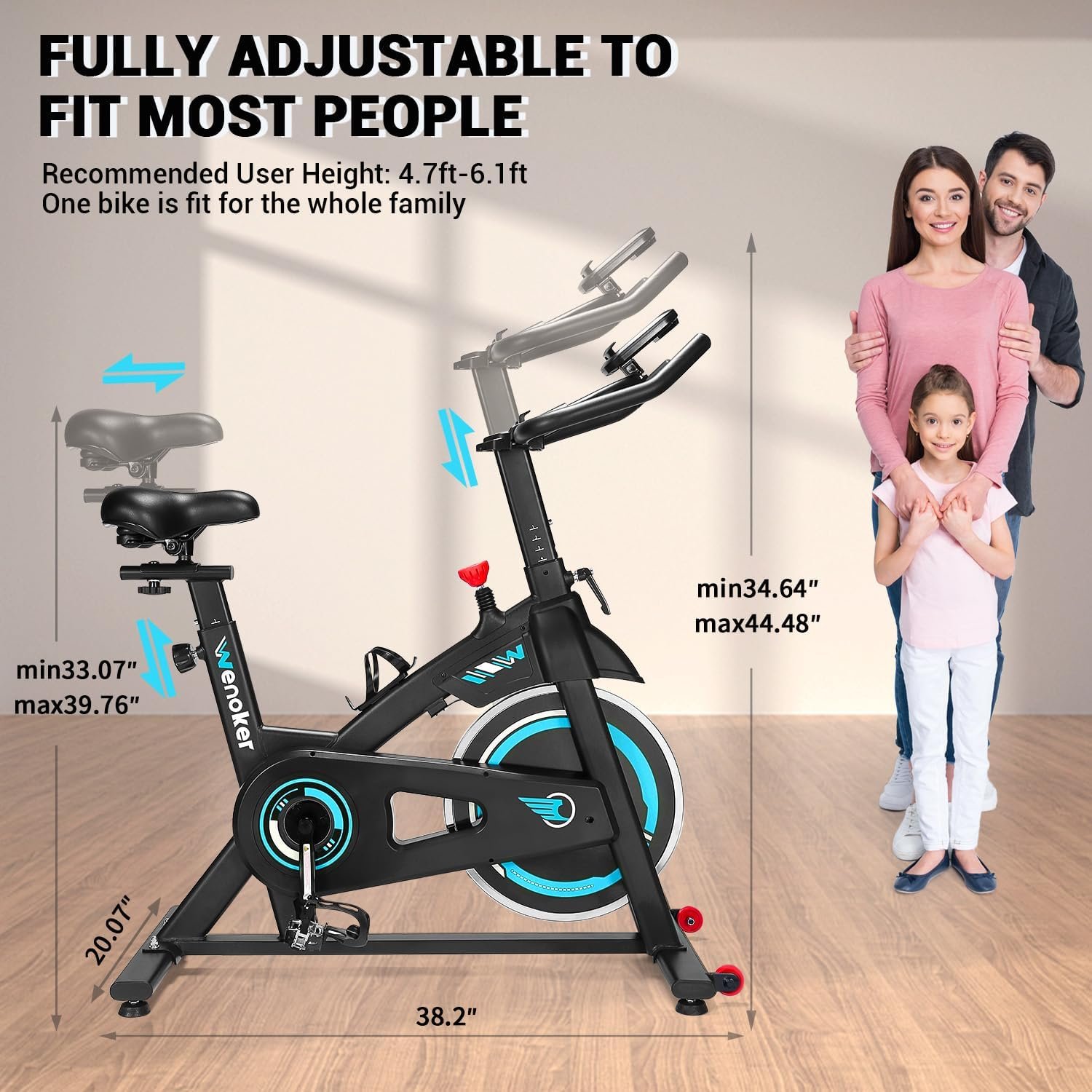 Exercise Bike, WENOKER Indoor Cycling Bike/Brake Pad Stationary Bike for Home, Indoor Bike with Silent Belt Drive, Heavy Flywheel, Comfortable Seat Cushion and Upgraded LCD Monitor