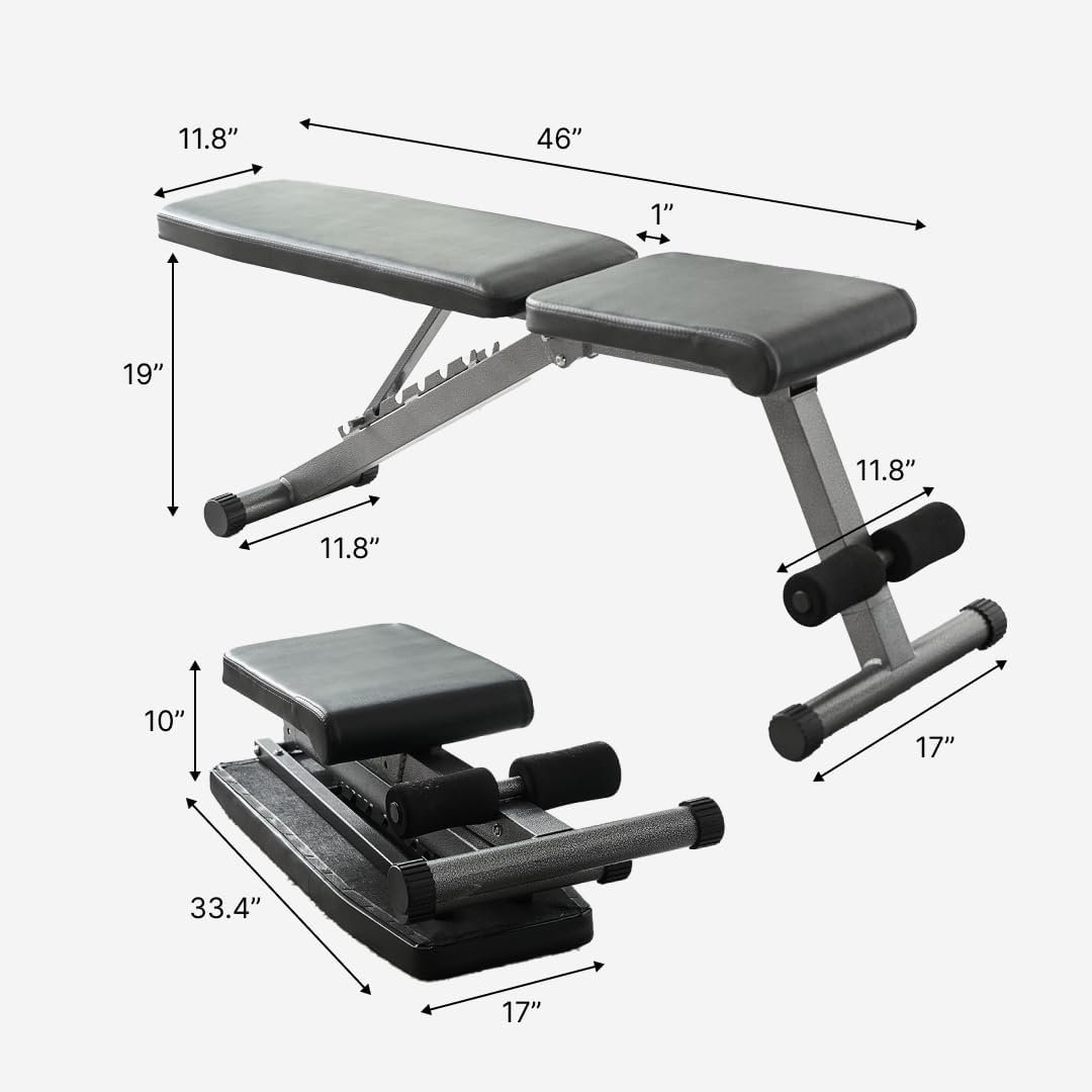 Finer Form 5-in-1 Weight Bench, Adjustable  Foldable for Bench Press, Strength Training and Full Body Workout. Perfect for Dumbbell Sets or an Adjustable Dumbbell Set in Your Home Gym.