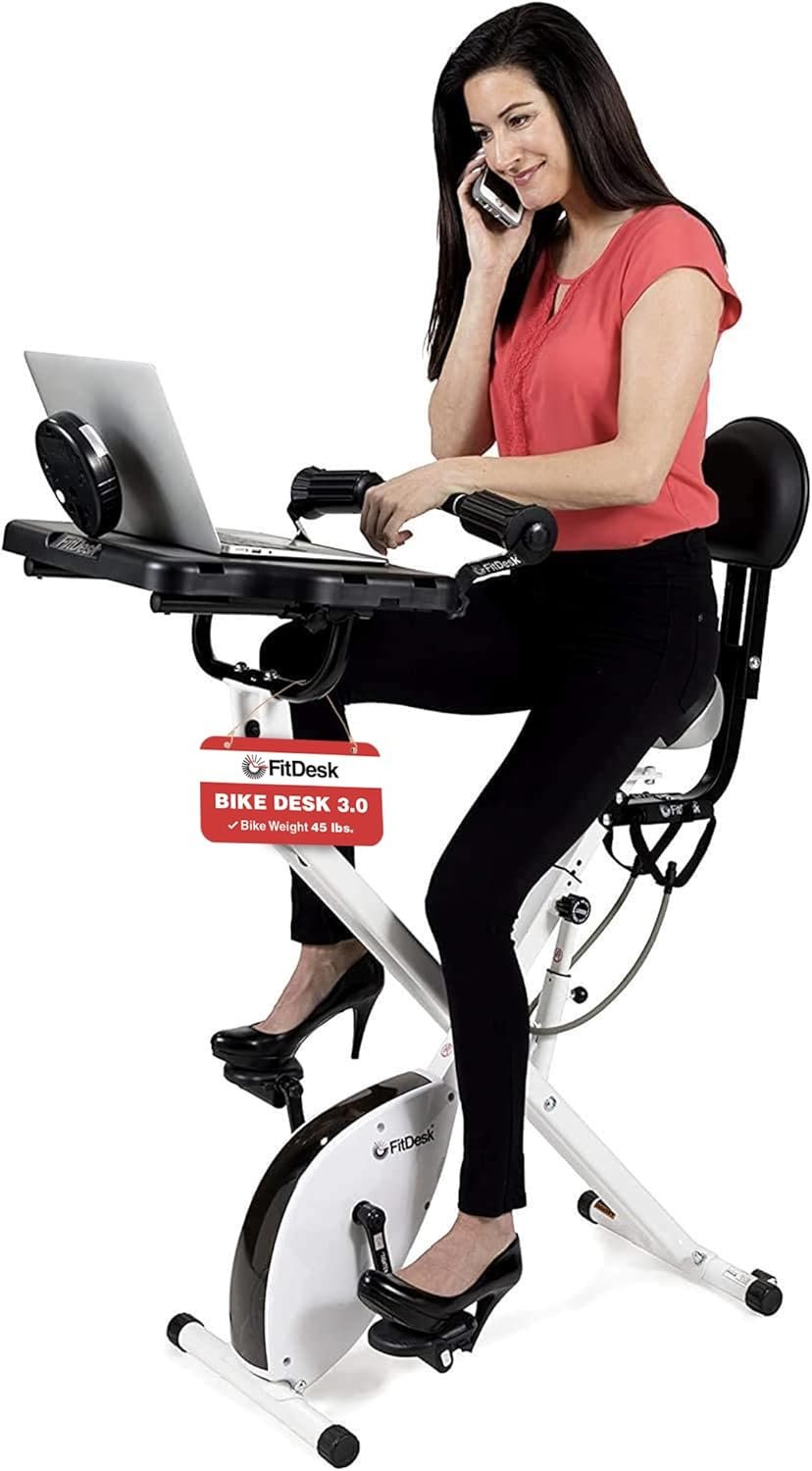 FitDesk 3.0 - Adjustable Height Standing Desk Exercise Bike for Work at Home Fitness, Workstation with Built-in Tablet Holder, Stationary Table, Lightweight Bicycle Desk - Ideal Desk Workout