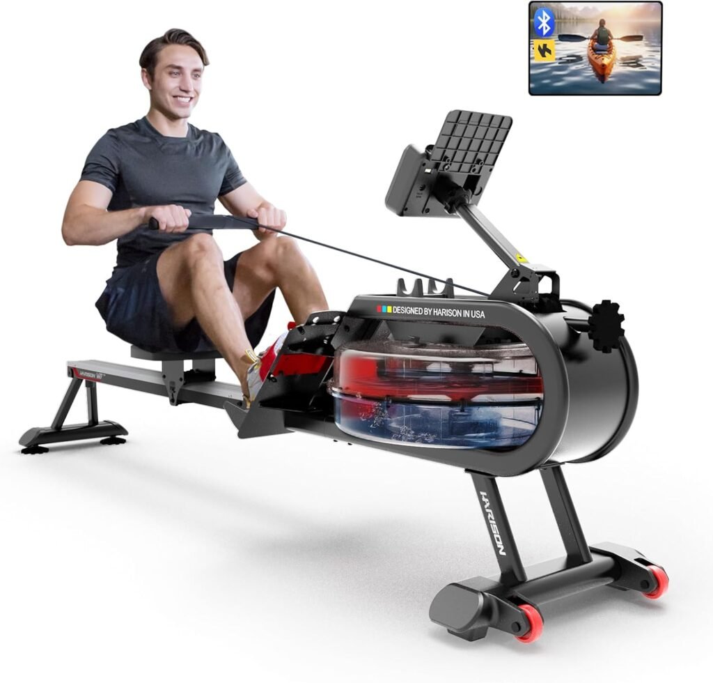 HARISON Water Rowing Machine for Home Use, Foldable Rower Machine for Home Workout with Tablet Holder and Comfortable Seat, 350LBS Weight Capacity