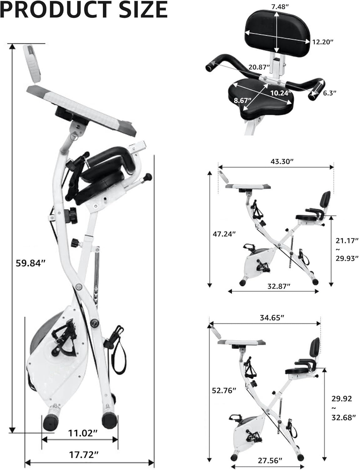 Indoor Exercise Bike for Seniors, 5 IN 1 Foldable Stationary Bike with 16-Level Magnetic Resistance and Tri-Position Ride, 300LBS Capacity, 5.5 LBS Flywheel, Designed for Home Workout