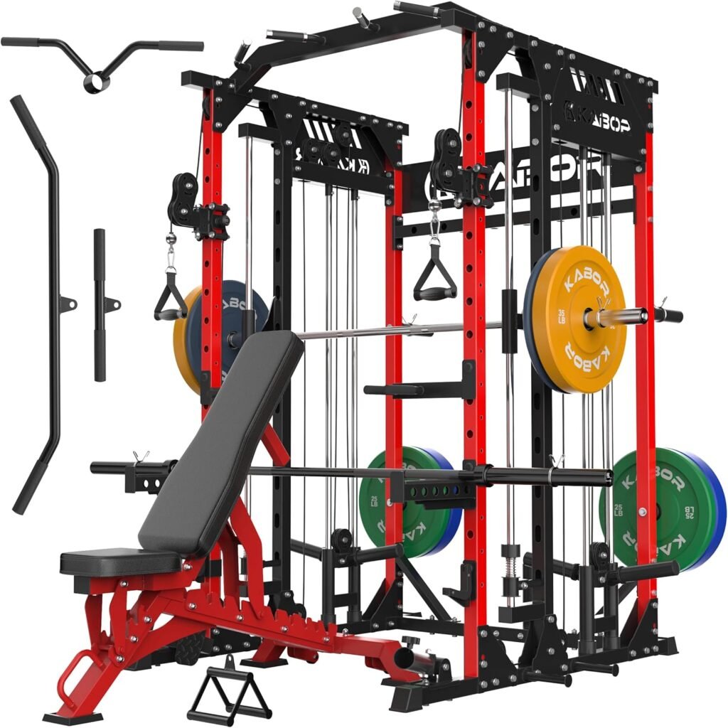 KABOR Power Cage, 1800lbs Multi-Functional Power Rack with Dual Pulley System and Leg Holder, Squat Rack Home Gym Fitness