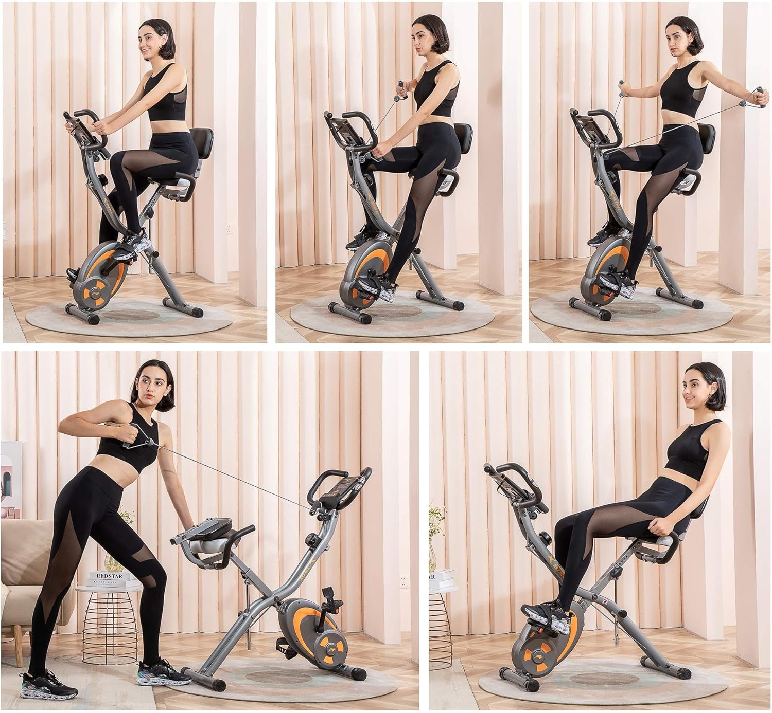 leikefitness Folding Stationary Bike Recumbent Exercise Bike w/Arm Resistance Bands-Pulse Sensor-LCD Monitor and Easy to Assemble Indoor Cycling Bike 2280