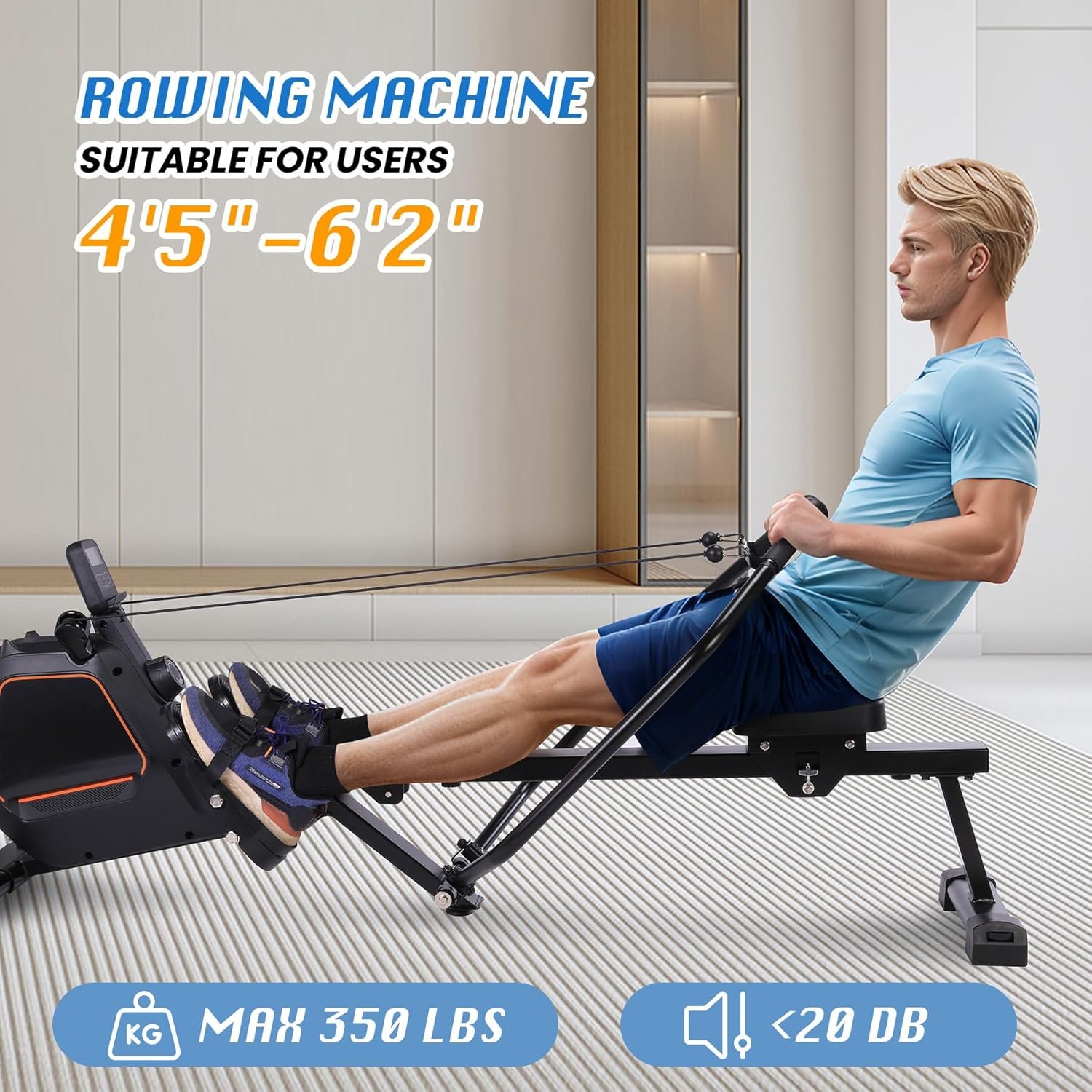 Magnetic Rower Machine for Home,Rowing Machine,14 Level Magnetic Resistance,Exercise Equipment,350 LB, Double-Scull Rowing Machine,Patented Sculls,Foldable Rower for Home Use,Black/Red