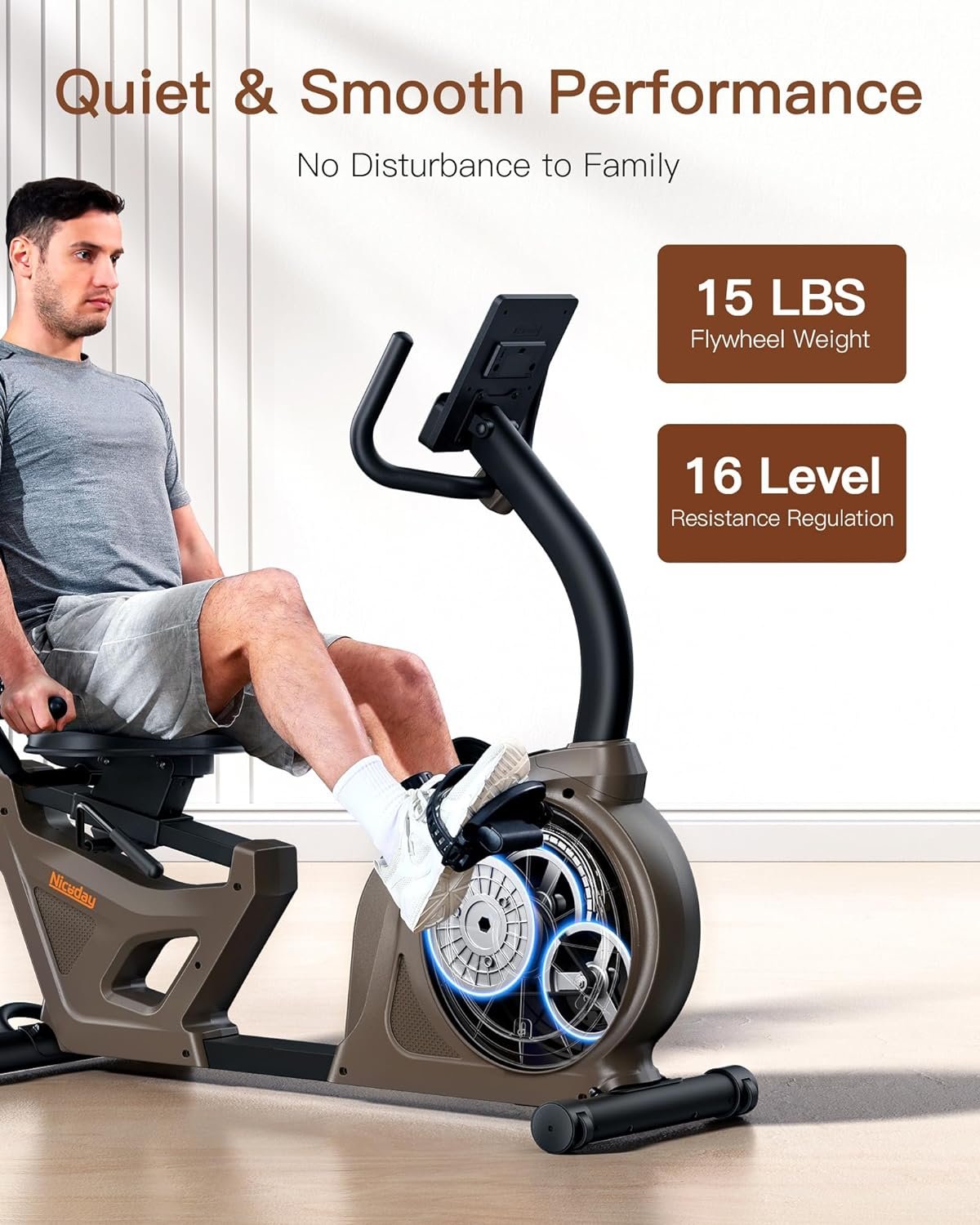 Niceday Recumbent Exercise Bike, Indoor Recumbent Exercise Bike for Home with 400LBS Capacity, High-end Stationary Bike with Smart Bluetooth