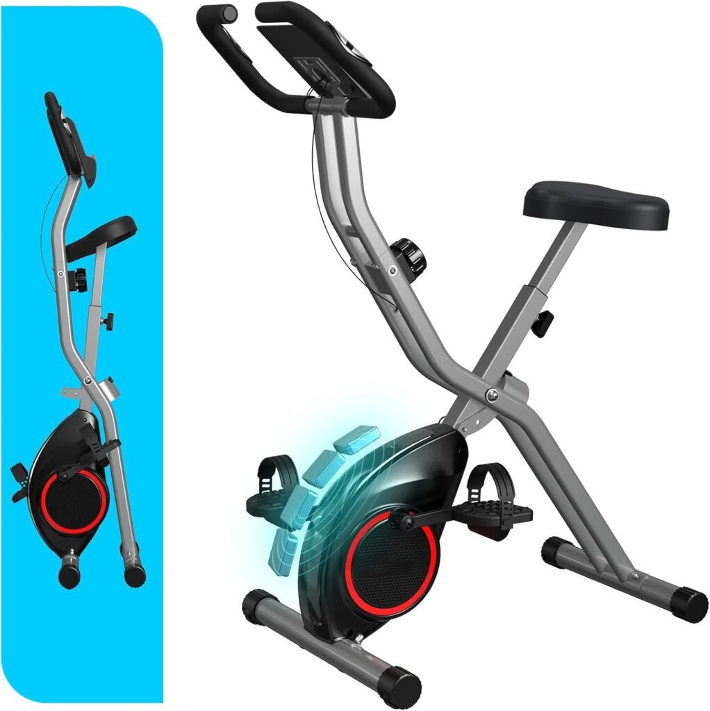 Portable Exercise Bike, Stationary Bikes for Home, Indoor Foldable Bike with 16-Level Magnetic Resistance, 300LBS Capacity, 5.5 LBS Flywheel, Designed for Home Workout 816 Black