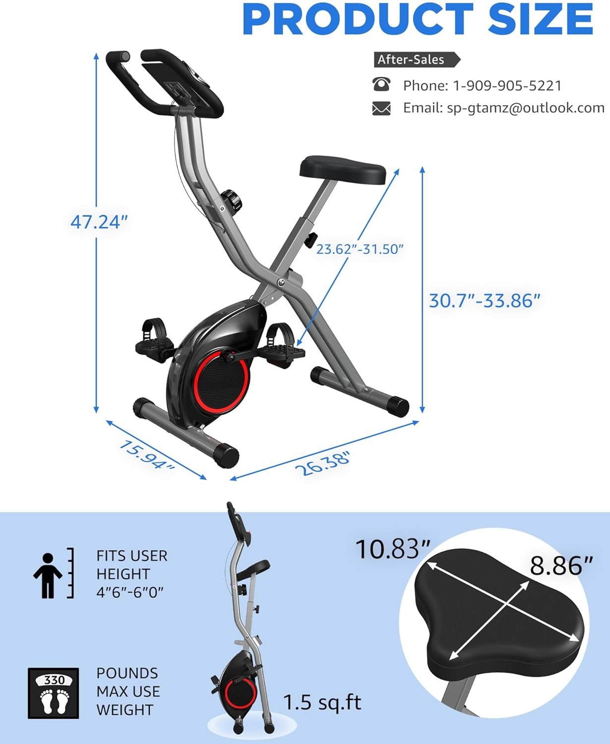 Portable Exercise Bike, Stationary Bikes for Home, Indoor Foldable Bike with 16-Level Magnetic Resistance, 300LBS Capacity, 5.5 LBS Flywheel, Designed for Home Workout 816 Black