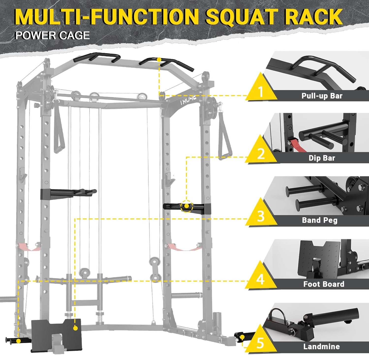 Power Cage, Multi-Functional Power Racks for Home Gym with Cable Crossover System, 1600LBS Weight Capacity Fitness Reality Squat Rack for Strength Workout with More Training Attachment