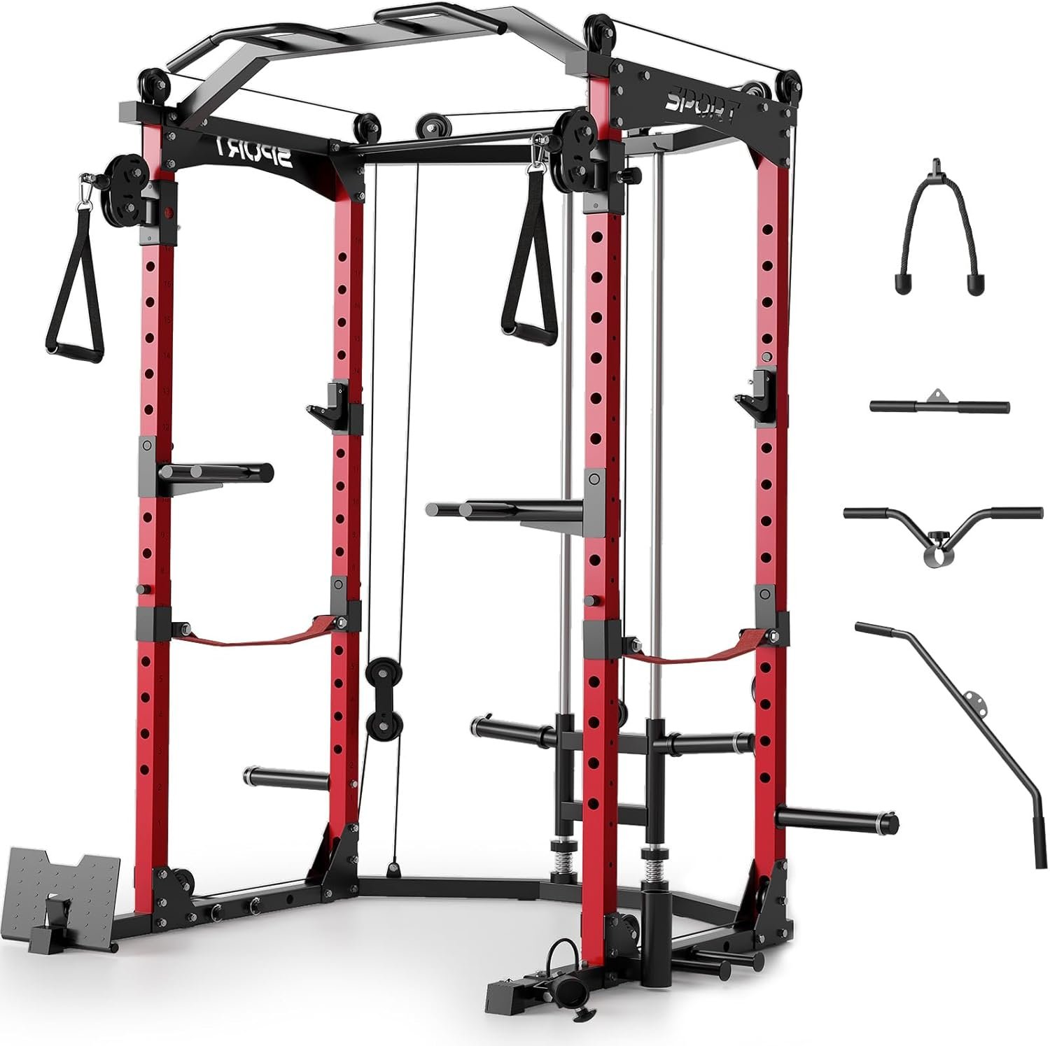 Power Cage, Multi-Functional Power Racks for Home Gym with Cable Crossover System, 1600LBS Weight Capacity Fitness Reality Squat Rack for Strength Workout with More Training Attachment