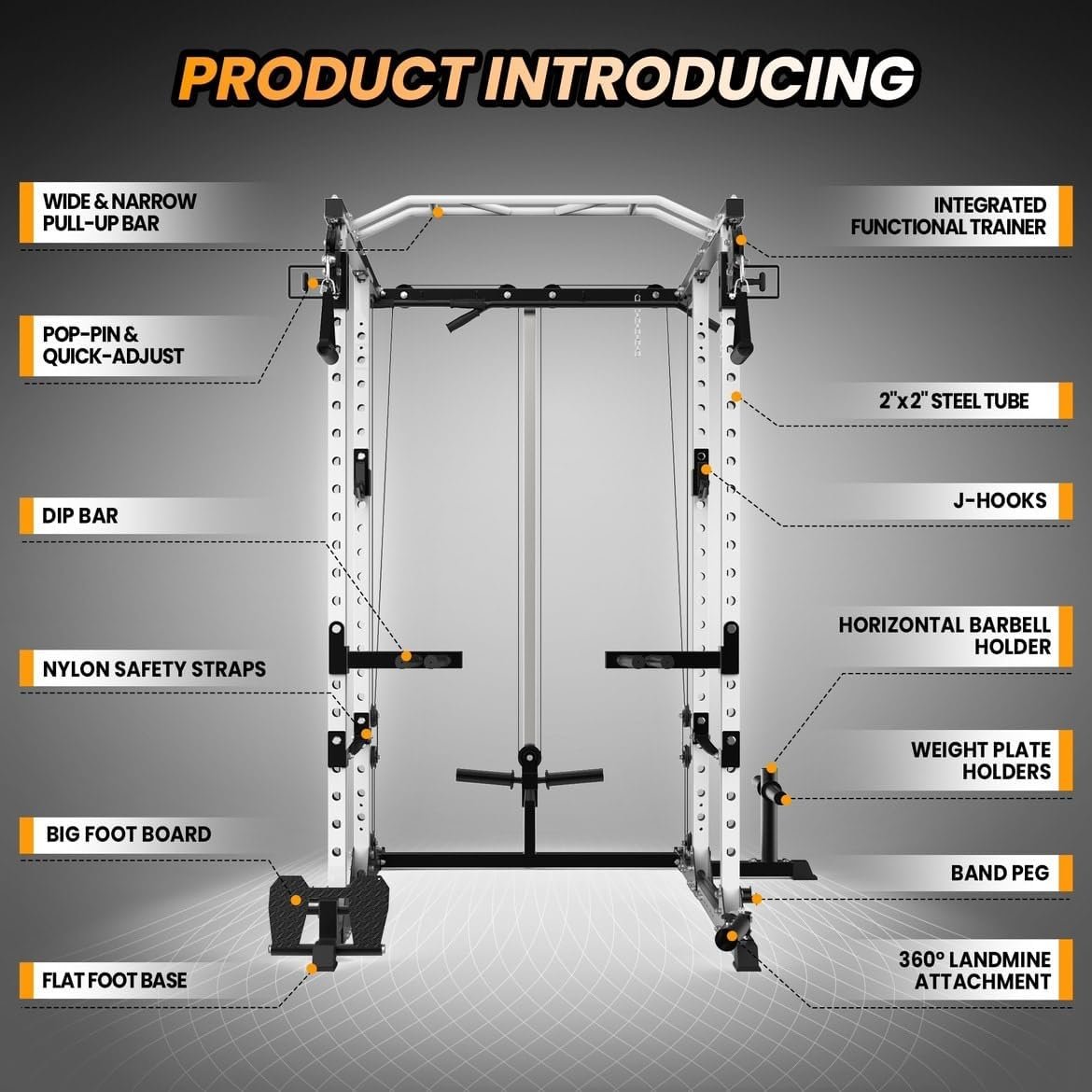 Power Cage,2000lbs Multi-Function Power Rack with J-Hooks,Dip Handles,LAT Pulldown and Optional Cable Pulley System,Squat Rack with Optional Lever Arm Belt Squat for Home Gym