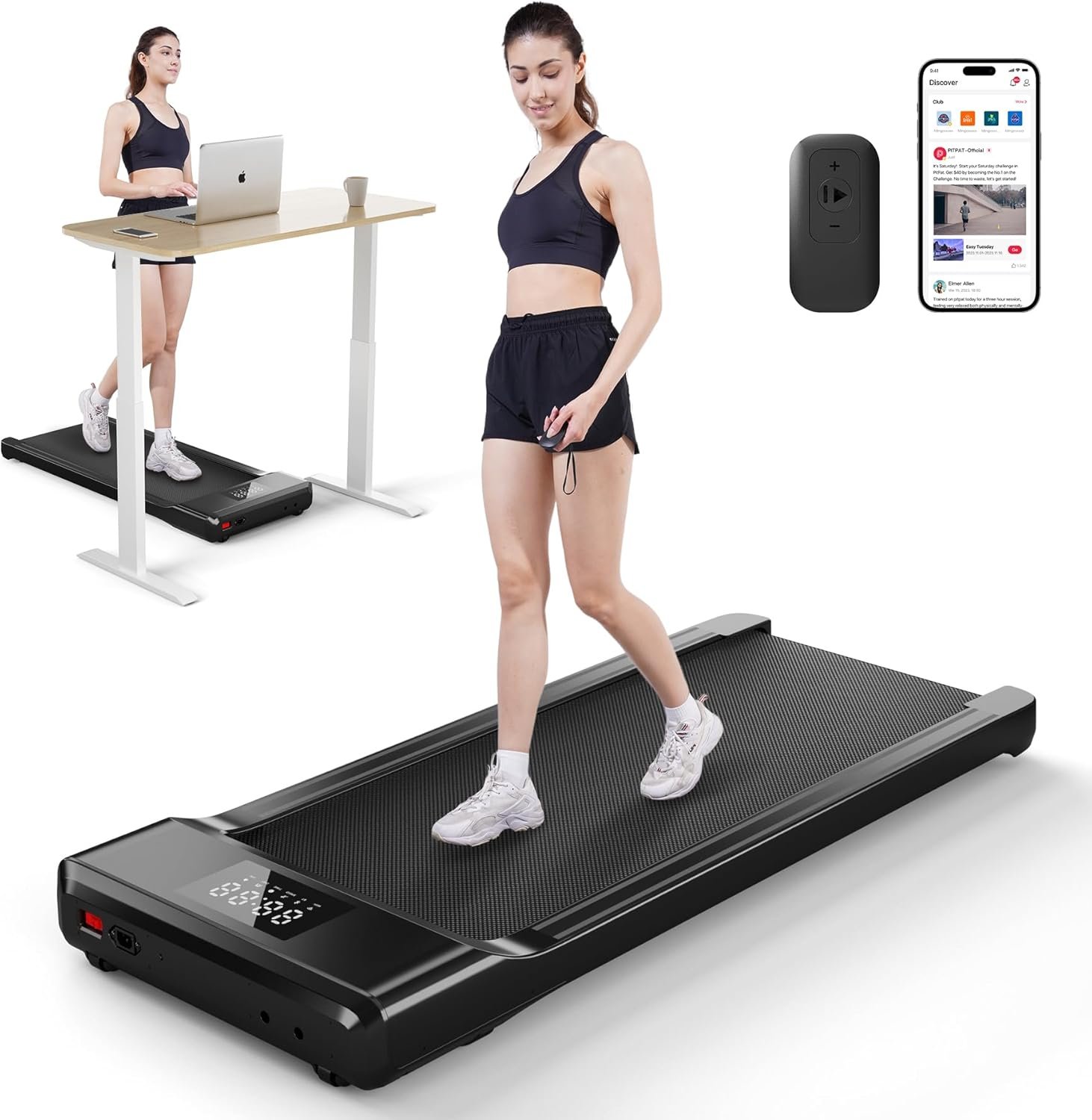 Smart Walking Pad, 2-in-1 Under Desk Treadmill for Home Office, Portable Walking/Jogging Machine with App  Remote Control, Fitness Data Recording