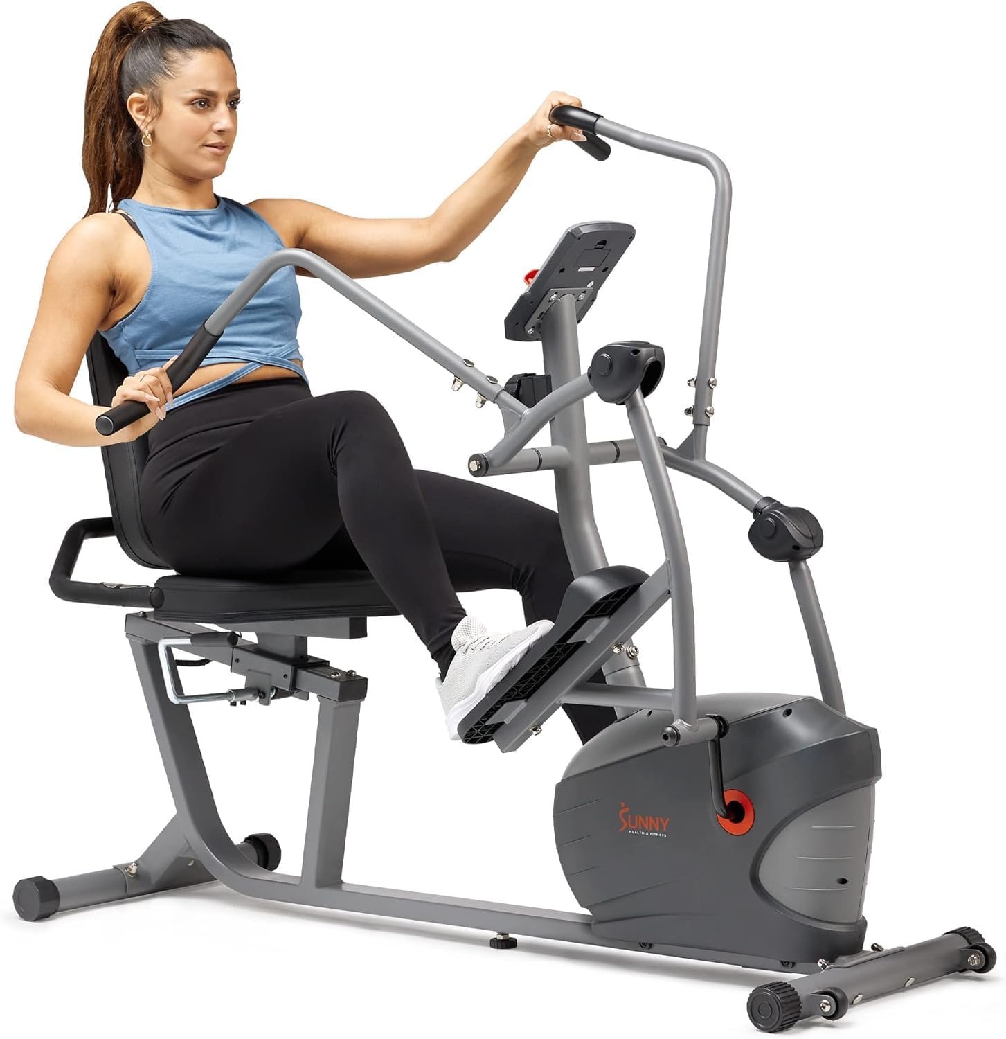 Sunny Health  Fitness Compact Performance Recumbent Bike with Dual Motion Arm Exercisers, Quick Adjust Seat  Optional Exclusive SunnyFit App Enhanced Bluetooth Connectivity