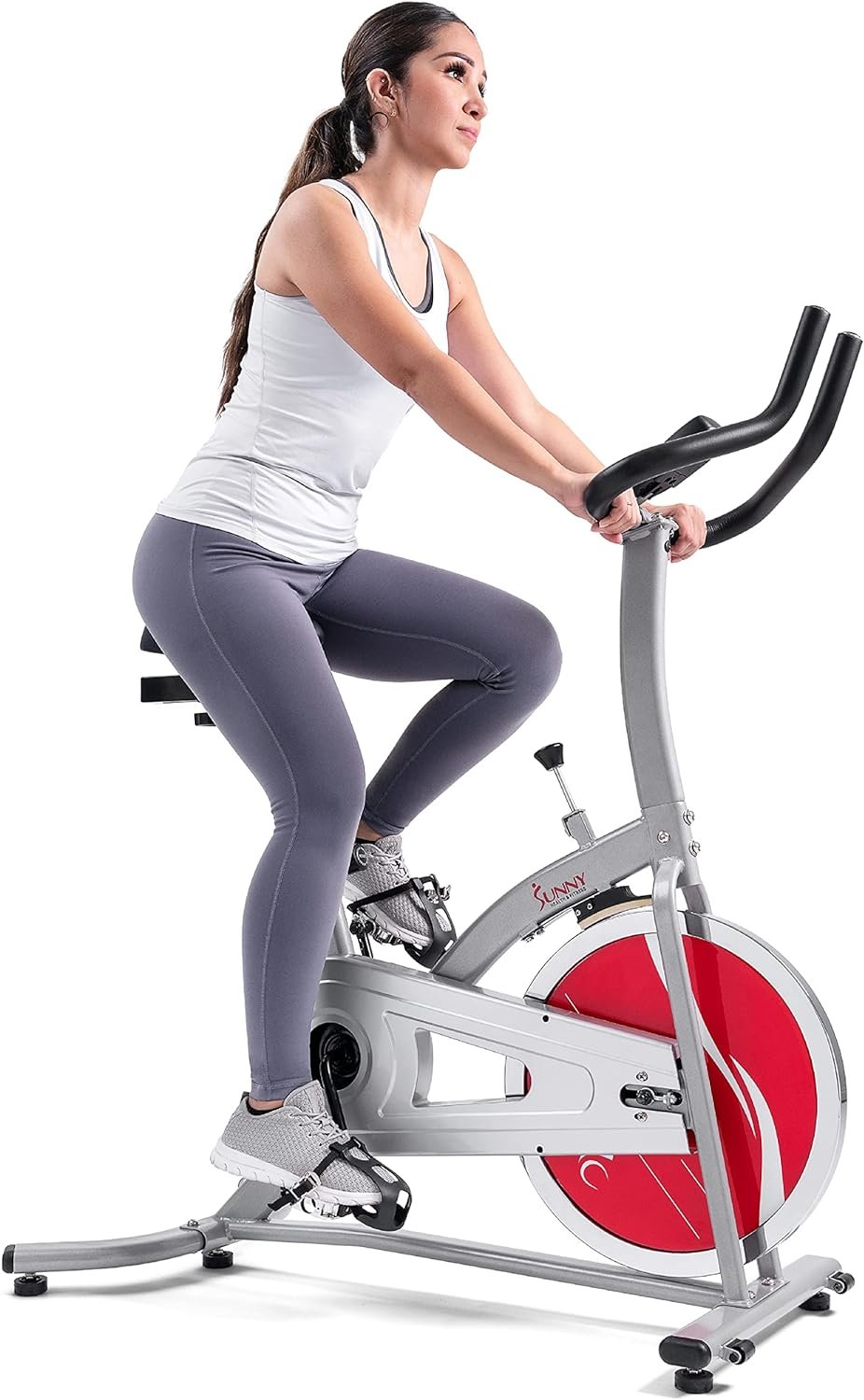 Sunny Health  Fitness Indoor Stationary Cycling Exercise Bike for Home Cardio Workout, 4-Way Adjustable  Cushioned Seat, Optional Magnetic Resistance  Exclusive SunnyFit App Enhanced Bluetooth Link