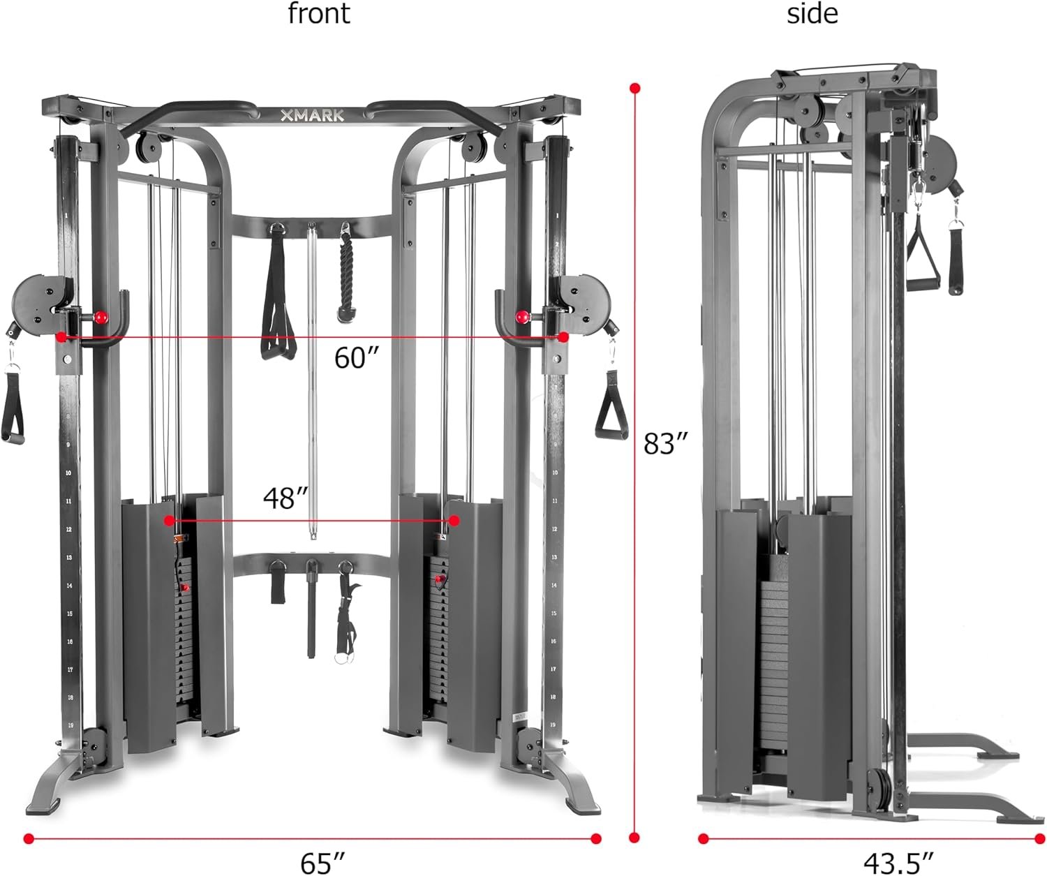 XMARK Functional Trainer Cable Machine Home Gym, Dual 200 lb Weight Stacks, Cable Weight Stack Machine, Functional Training Equipment, Weight Training Cable Machine with Attachments