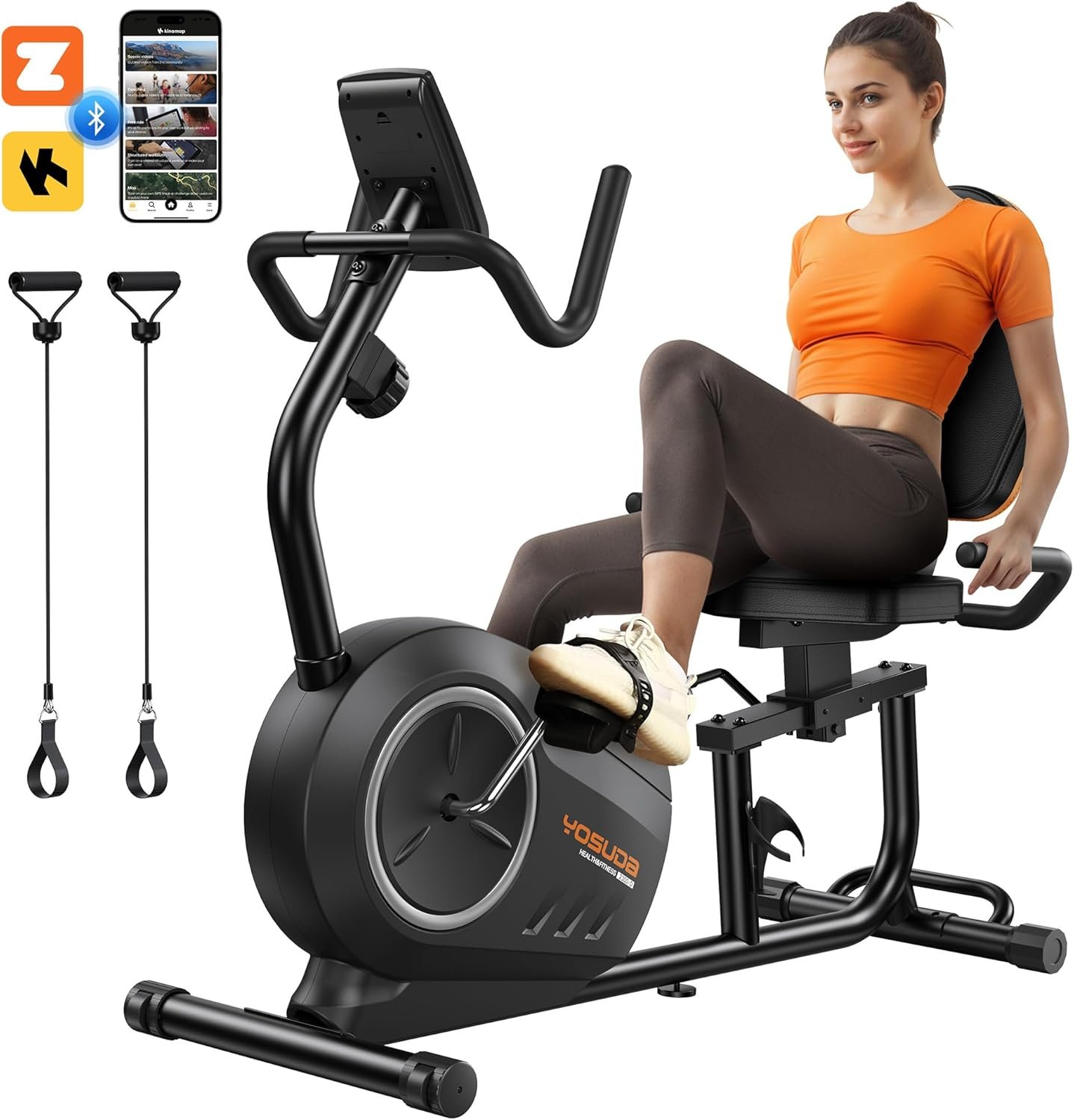 YOSUDA PRO Recumbent Exercise Bike for Home Use with Resistance Bands-Recumbent Bike with Smart Workout APP, Comfortable Seat, Pulse Sensor  16-level Resistance